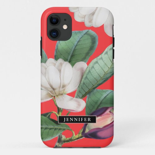 Beautiful Magnolia Blossoms Botanical with Name iPhone 11 Case