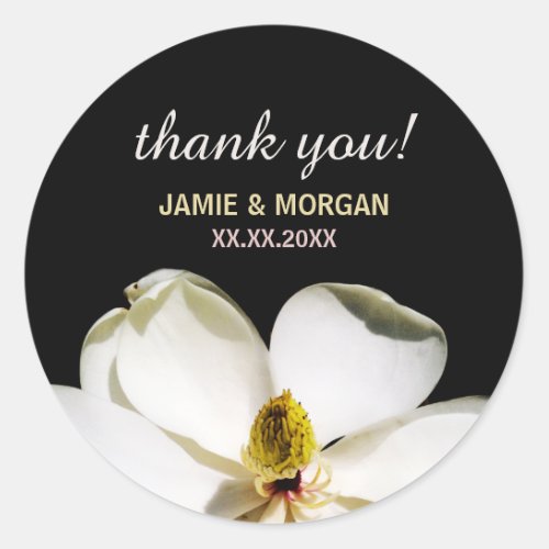 Beautiful Magnolia Wedding Thank you Classic Round Sticker