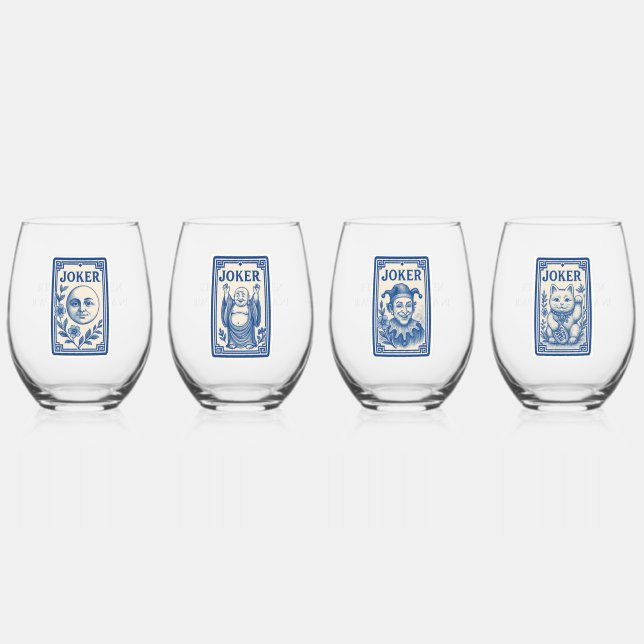 Beautiful Mahjong Joker Wine Glasses (Front)