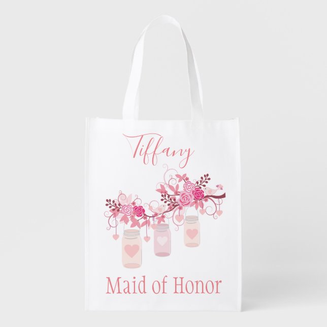 Beautiful Maid of Honor Mason Jar Theme Grocery Bag (Front)
