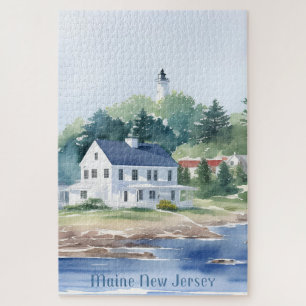 Beautiful Maine New Jersey Watercolor Art Jigsaw Puzzle