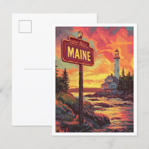 Beautiful Maine USA Vintage Illustration Travel Postcard
