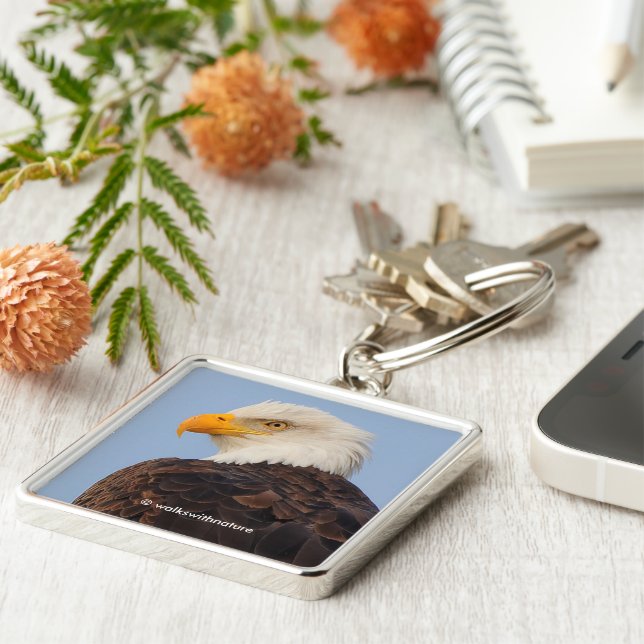 Beautiful Majestic Bald Eagle in Tree Keychain (Side)