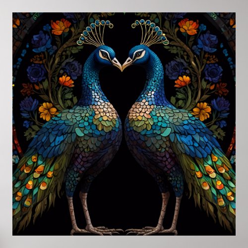 Beautiful Majestic Peacock Couple Cushion Poster
