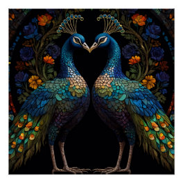 Beautiful Majestic Peacock Couple Cushion Poster