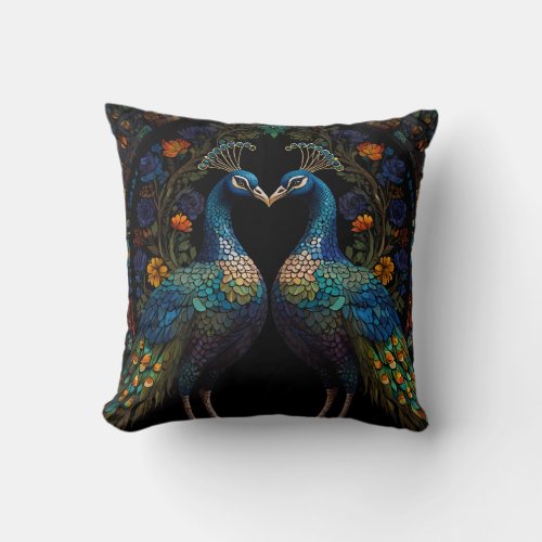 Beautiful Majestic Peacock Couple  Throw Pillow