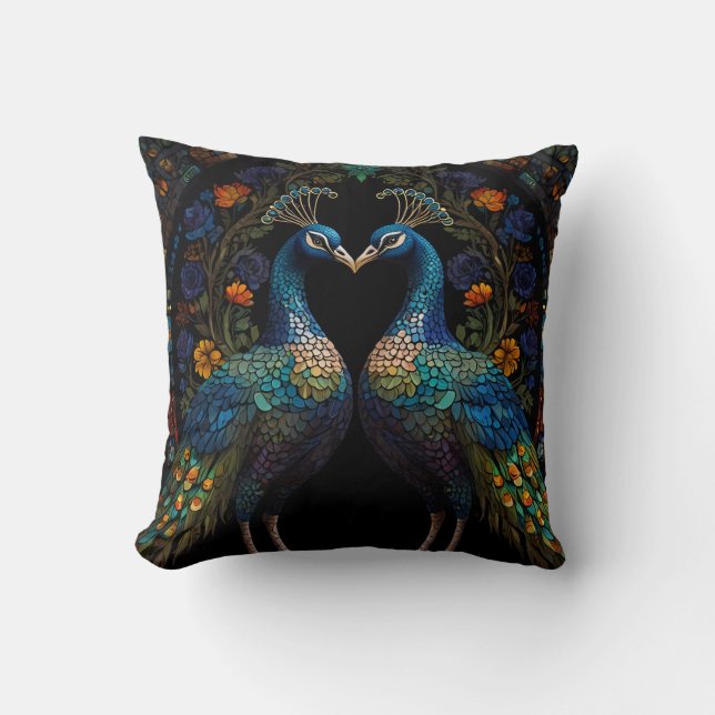 Beautiful Majestic Peacock Couple  Throw Pillow (Front)