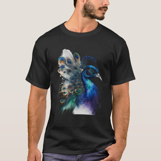 beautiful Majestic Peacock in the moonlight T-Shirt (Front)