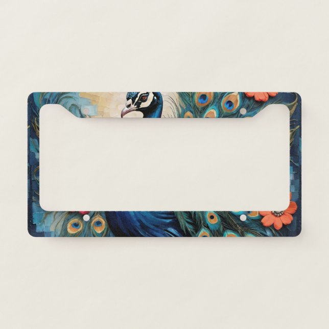 Beautiful Majestic Peacock License Plate Frame (Front)