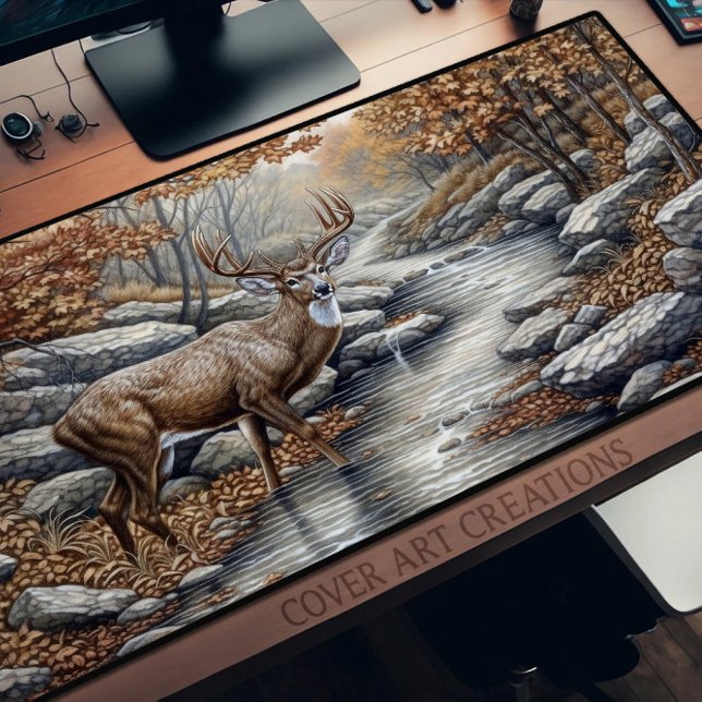 Beautiful Majestic Stag Deer At The Brook, Desk Mat (Creator Uploaded)