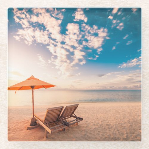 Beautiful Maldives Beach Sunset Glass Coaster