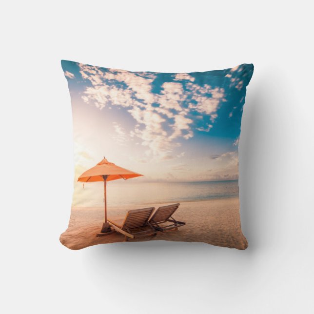 Beautiful Maldives Beach Sunset Throw Pillow (Front)