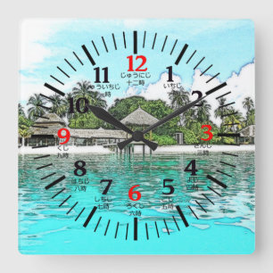 Beautiful Maldives in English/Japanese (bilingual) Square Wall Clock