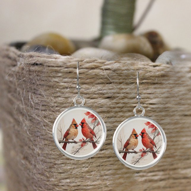 Beautiful Male Female Red Cardinals Painting  Earrings (Creator Uploaded)