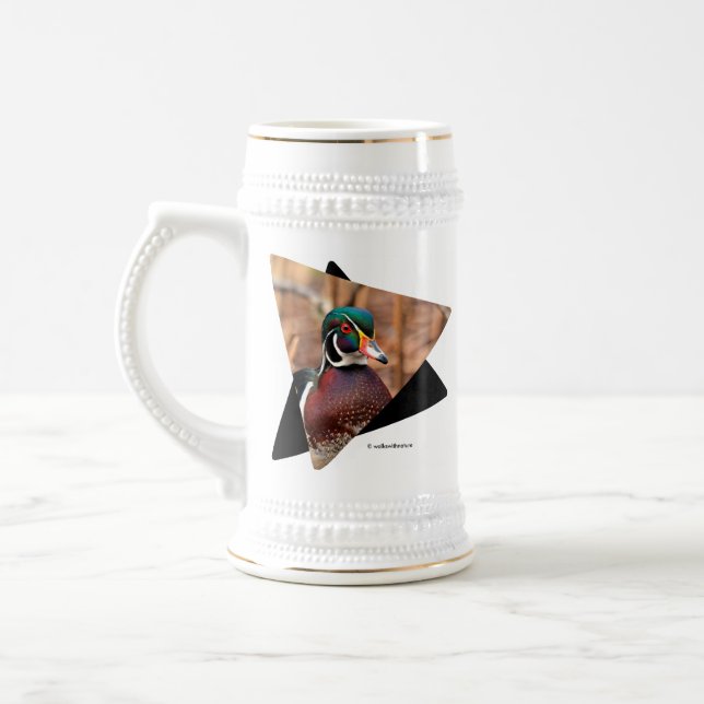 Beautiful Male Wood Duck in the Woods Beer Stein (Left)