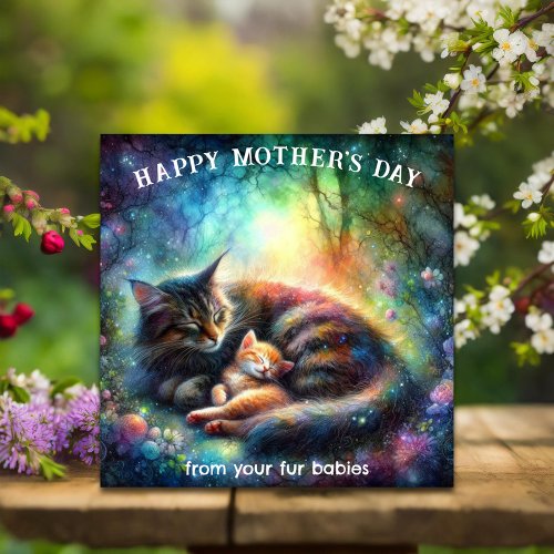 Beautiful Mama Cat Watercolor Garden Mothers Day  Card