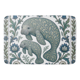 Beautiful Manatee Mom And Baby Vintage Ornate Bath Mat