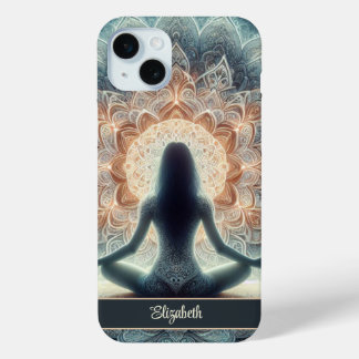 Beautiful Mandala Meditating Girl Custom Name iPhone 15 Plus Case