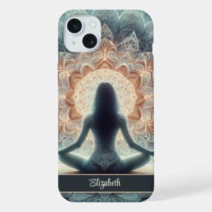 Beautiful Mandala Meditating Girl Custom Name iPhone 15 Plus Case