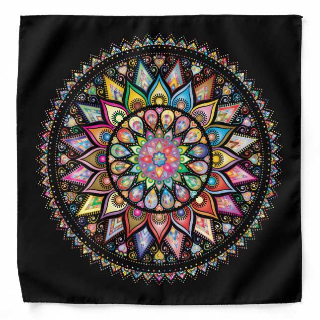 Beautiful mandala on black background bandana (Front)
