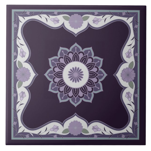 Beautiful mandala scroll design ceramic tile (Front)