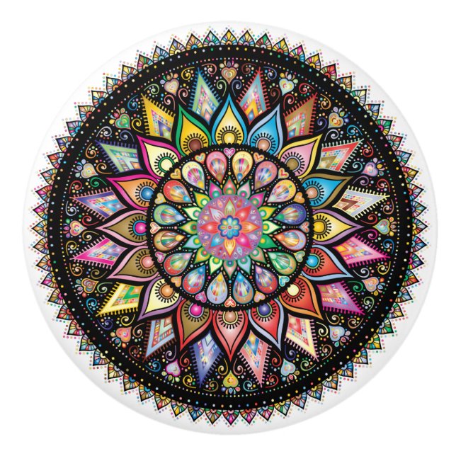 Beautiful Mandala, various colors Ceramic Knob (Front)