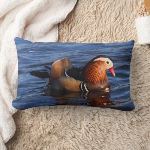 Beautiful Mandarin Duck at the Pond Lumbar Pillow