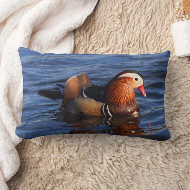 Beautiful Mandarin Duck at the Pond Lumbar Pillow (Blanket)