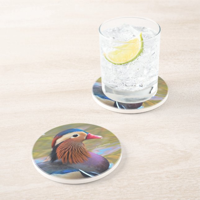 Beautiful Mandarin Duck in the Pond Coaster (Side)