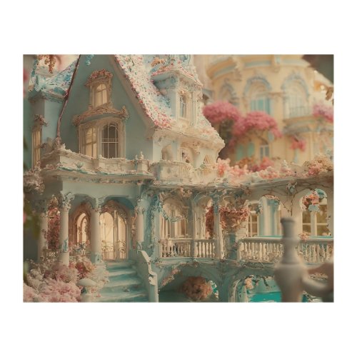 Beautiful mansion made of ruffled edge colored por wood wall art