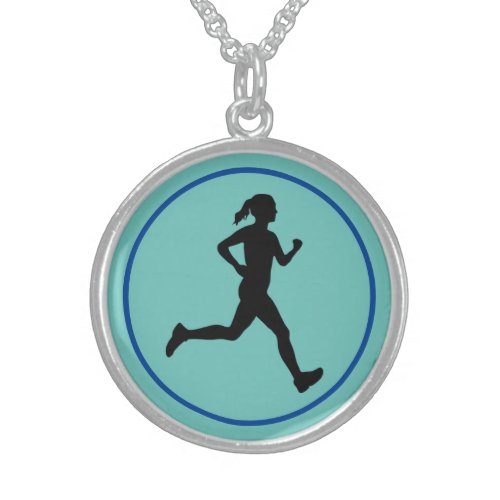 Beautiful Marathon Runner Running Woman Sterling Silver Necklace