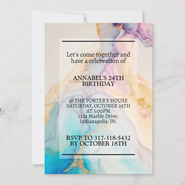 Beautiful Marble Print Birthday Party Invitation (Front)