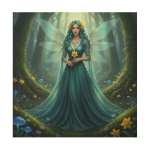 Beautiful March Aquamarine Fairy Wood Wall Art