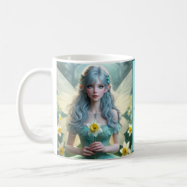 Beautiful March Fairy in Daffodils Coffee Mug (Left)
