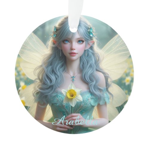 Beautiful March Fairy in Daffodils Ornament
