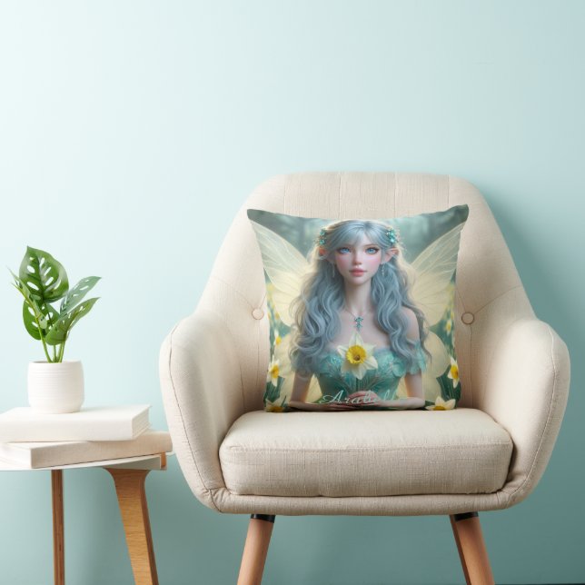 Beautiful March Fairy in Daffodils Throw Pillow (Chair)