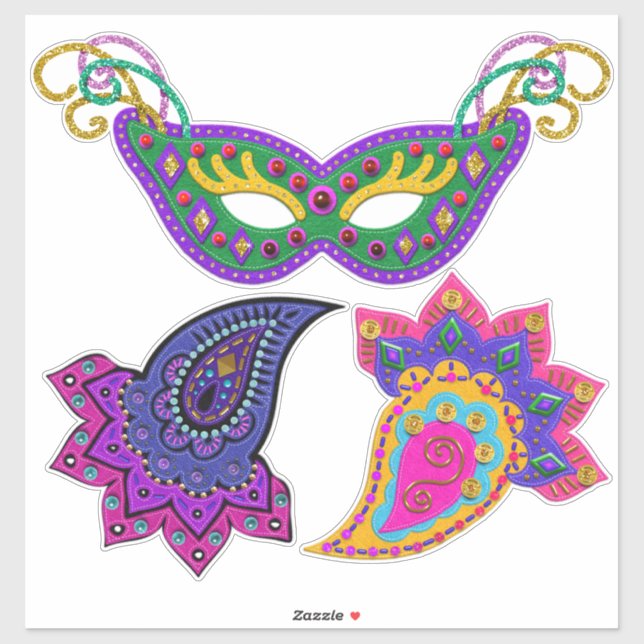 Beautiful Mardi Gras Mask and Decorations Sticker (Sheet)