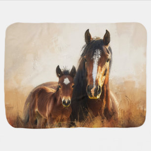 Beautiful Mare and Foal Painting Baby Blanket