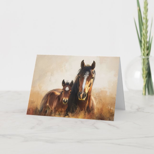 Beautiful Mare and Foal Painting Card (Front)