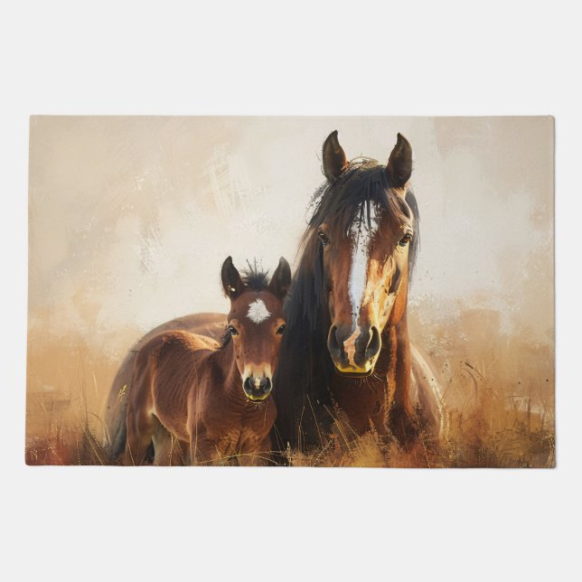 Beautiful Mare and Foal Painting Doormat (Front)