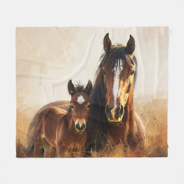 Beautiful Mare and Foal Painting Fleece Blanket (Front (Horizontal))