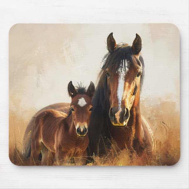 Beautiful Mare and Foal Painting Mouse Pad (Front)