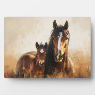 Beautiful Mare and Foal Painting Plaque