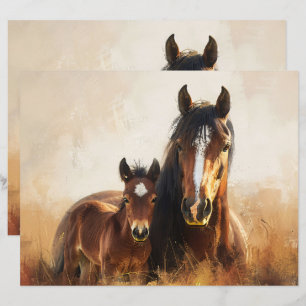 Beautiful Mare and Foal Painting Scrapbook Paper