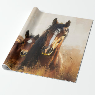 Beautiful Mare and Foal Painting Wrapping Paper