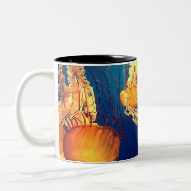 Beautiful Marine Life: Golden Jellyfish Two-Tone Coffee Mug (Left)