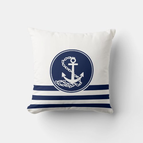 Beautiful Maritime Style White And Blue Anchor Throw Pillow