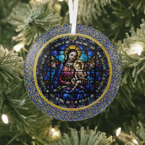 Beautiful Mary and Baby Jesus Glass Ornament