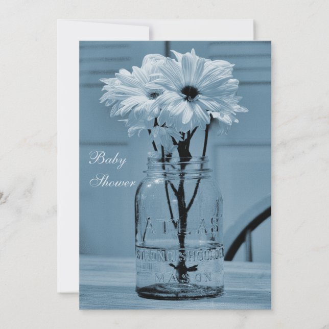 Beautiful Mason Jar & Daisies Blue Baby Shower Invitation (Front)