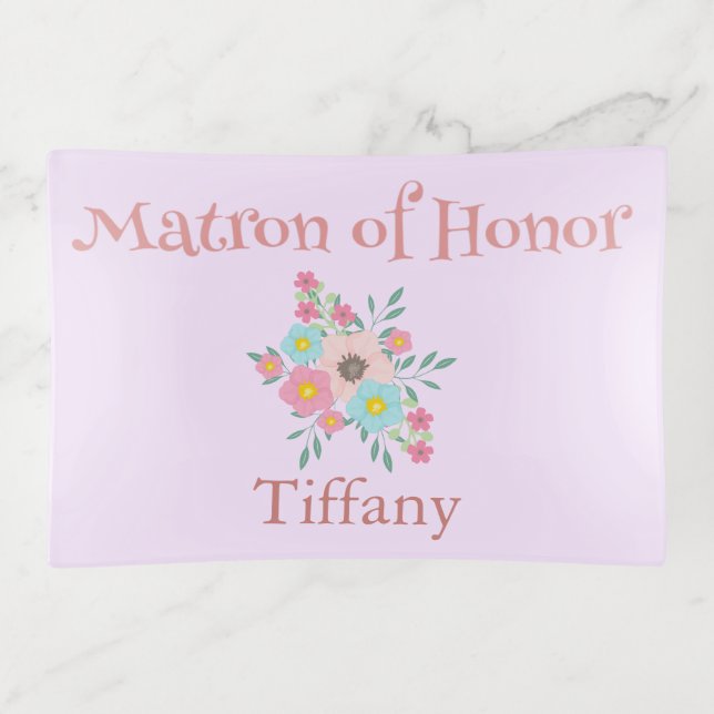 Beautiful Matron of Honor Gift Floral Trinket Tray (Front)